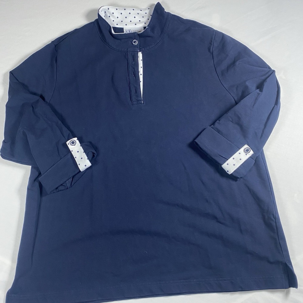 WOMENS The Tog Shop Size Large  3/4 Sleeve PULLOVER BLOUSE SHIRT BLUE/ WHITE